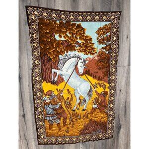 Vintage A.T.C. New York Tapestry Wall Hanging With Medieval Horse & Hunter Desig